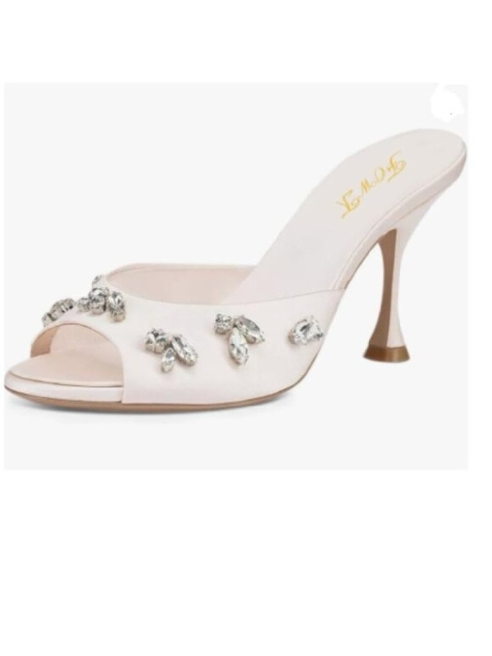 FOWT Ivory Charm Peep Toe with Rhinestone Slip On Mules High Heel Ladies Slipper